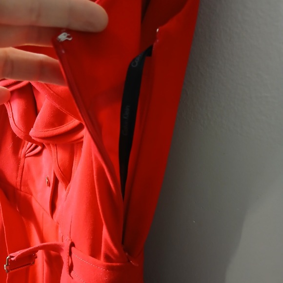 Calvin Klein Women's Size 4 Dress Knee Length Ruffle Belted Button Up Pleated - Picture 13 of 16